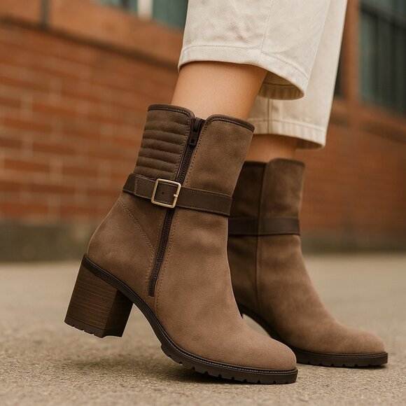 Brown Suede Napoleoni Stacked Heel Boots 36 (US 6) - Picture 6 of 6